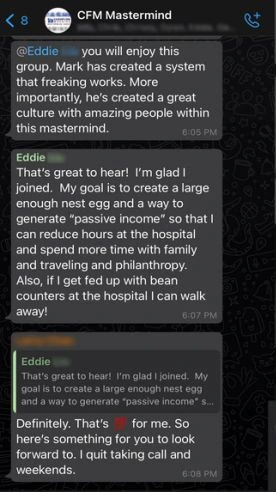 Member Eddie's message about the CFM Mastermind community